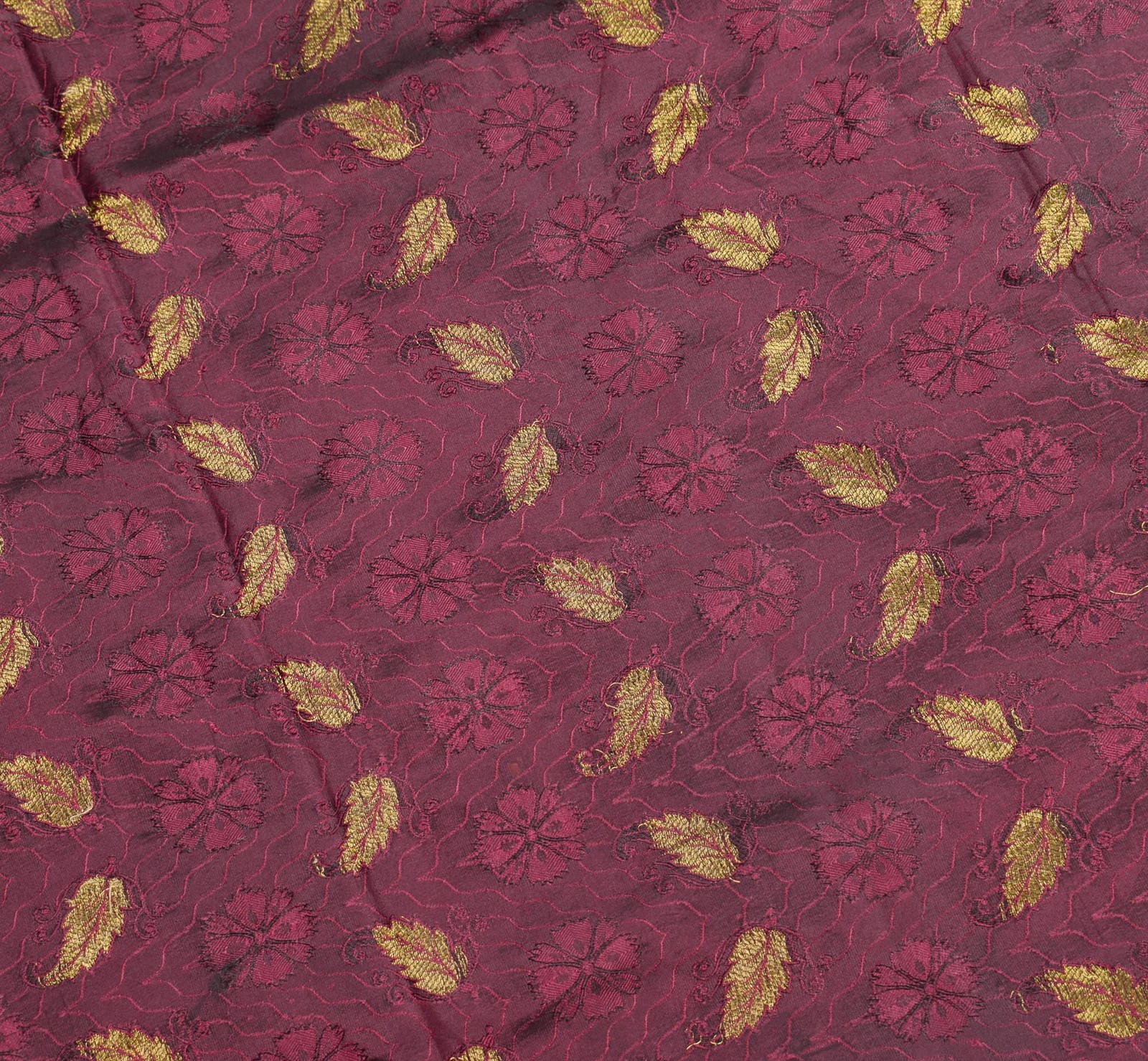 Sushila Vintage Pure Kanjivaram Silk Saree Woven Gold Zari Wine Sari Fabric