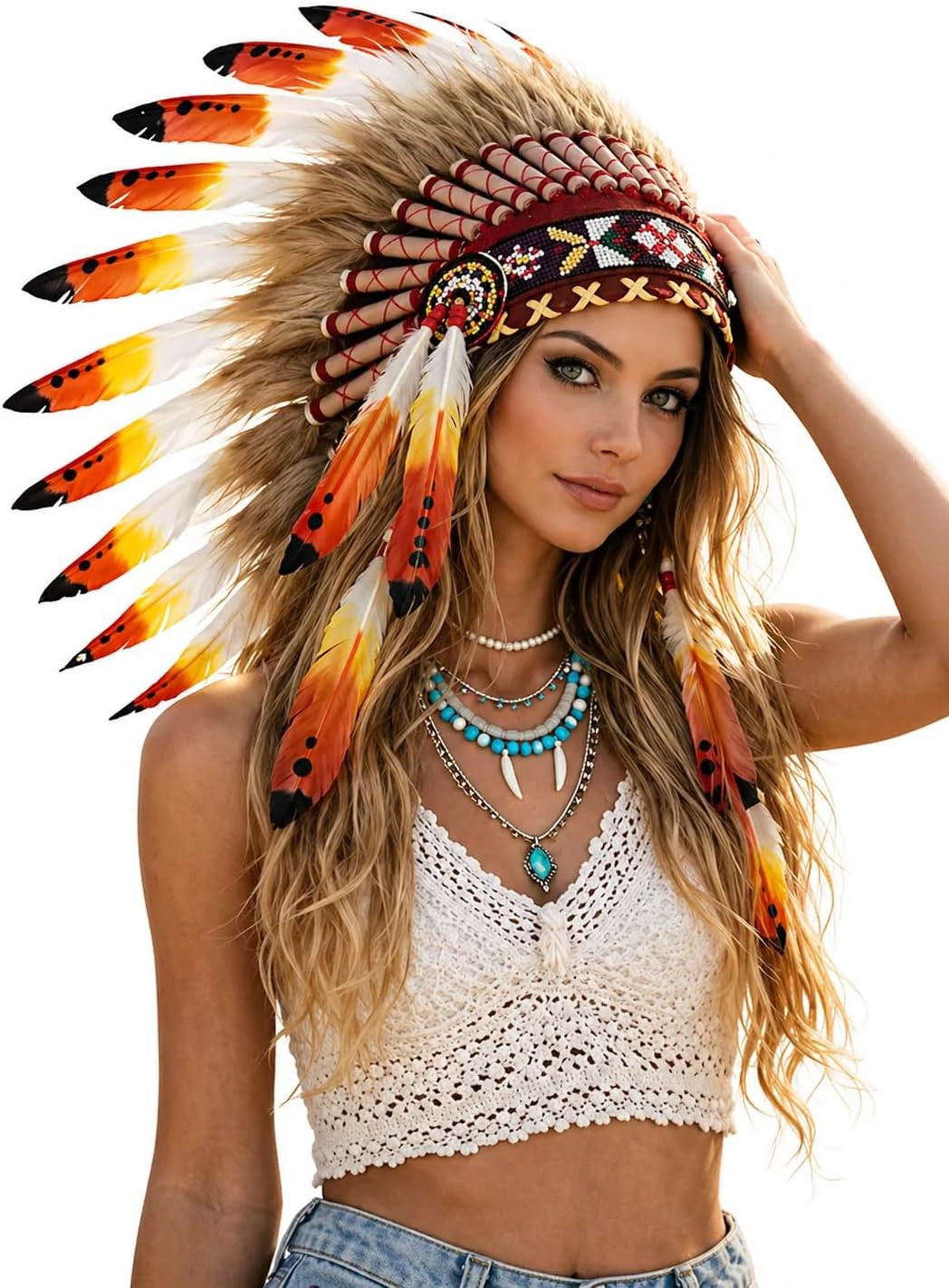 Chiefs Hat,Halloween Costumes Men,Indian Costume Women,Native American Clothing,