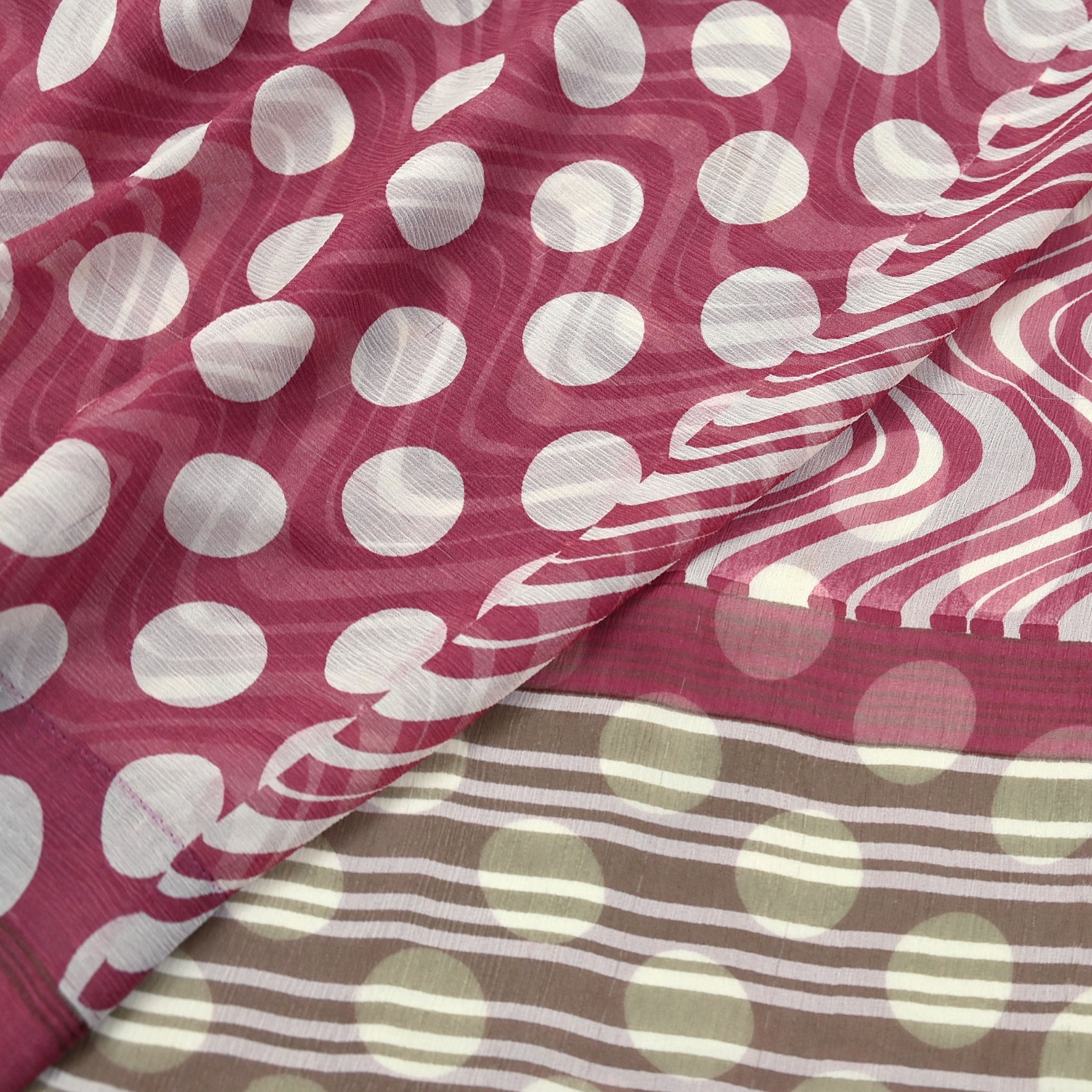 Vintage Pure Chiffon Silk Saree Printed Abstract 5 Yards Fabric DressMaking Zari