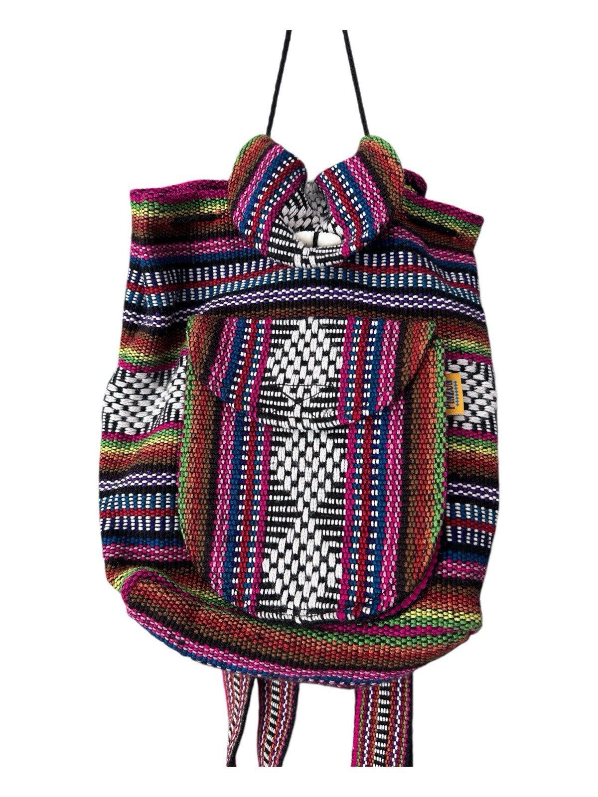 Pinzon Multicolor Pink Black Festival Bohemian Hippie Backpack Made In Mexico