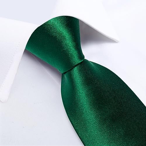 Mens Tie Set Silk Solid Paisley Necktie and Pocket Square Emerald Green Solid