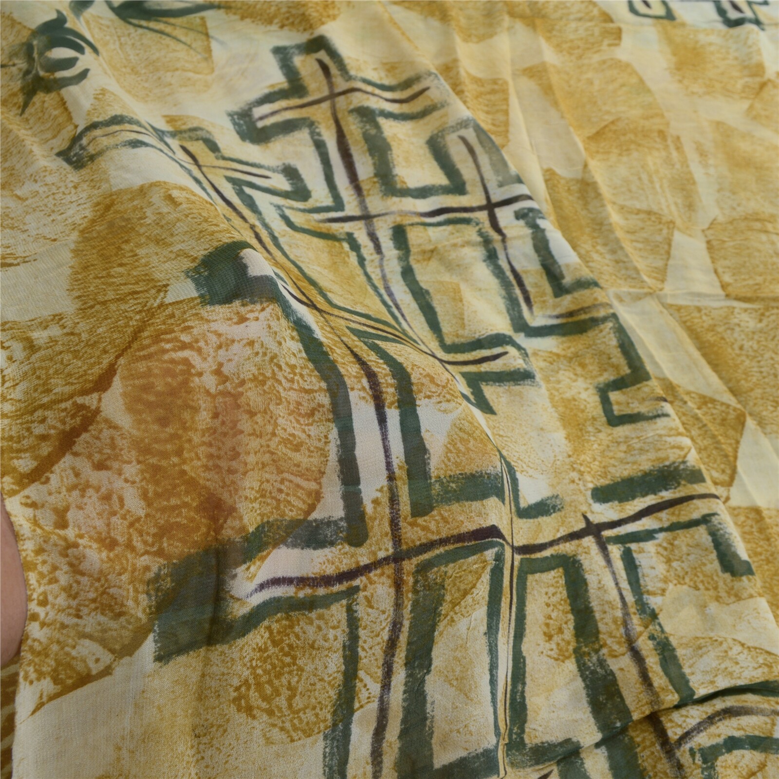 Sanskriti Vintage Cream/Green Sarees Pure Georgette Printed Sari Craft Fabric