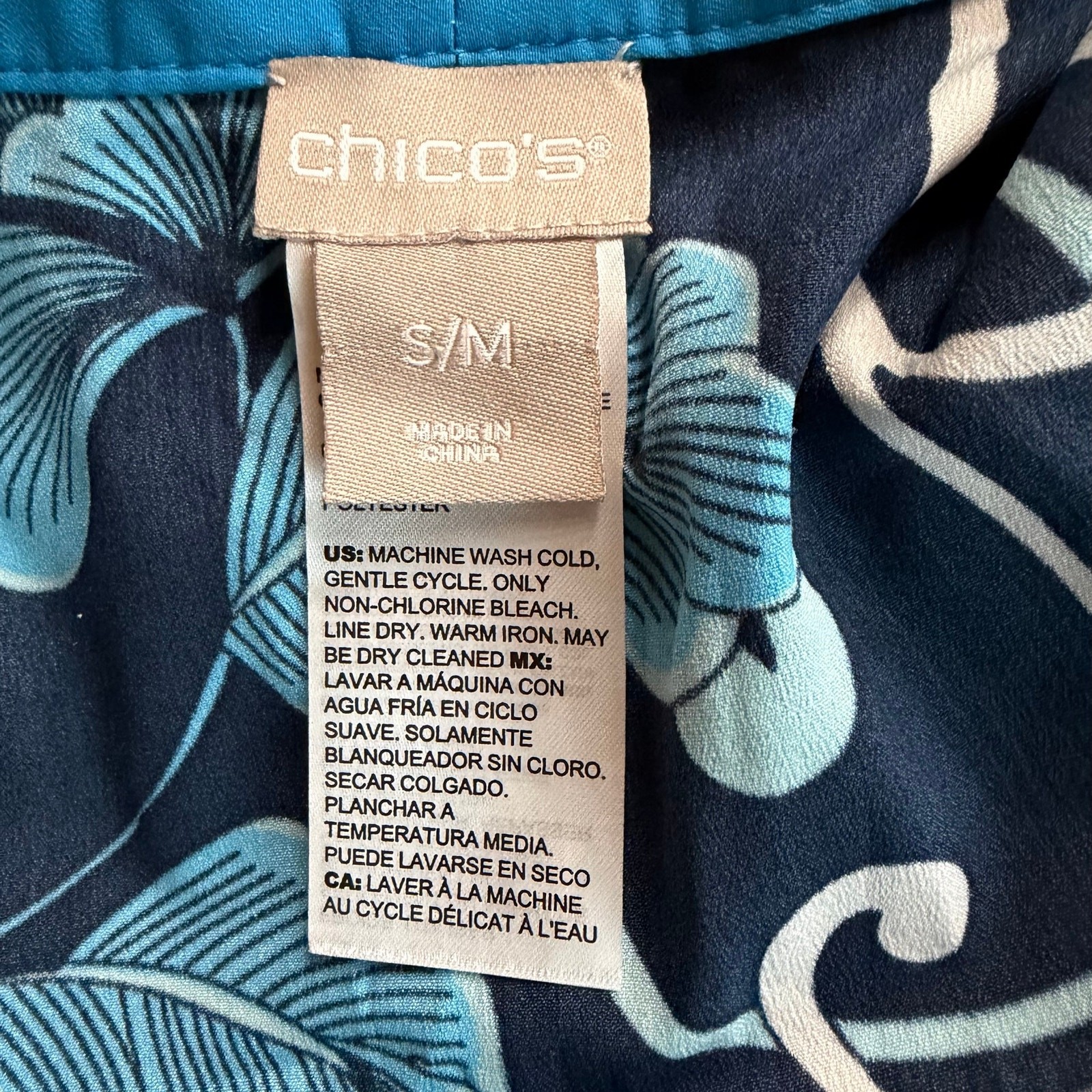 Chico’s Floral Open Front Kimono Cover Up Blue Black Women’s S/M