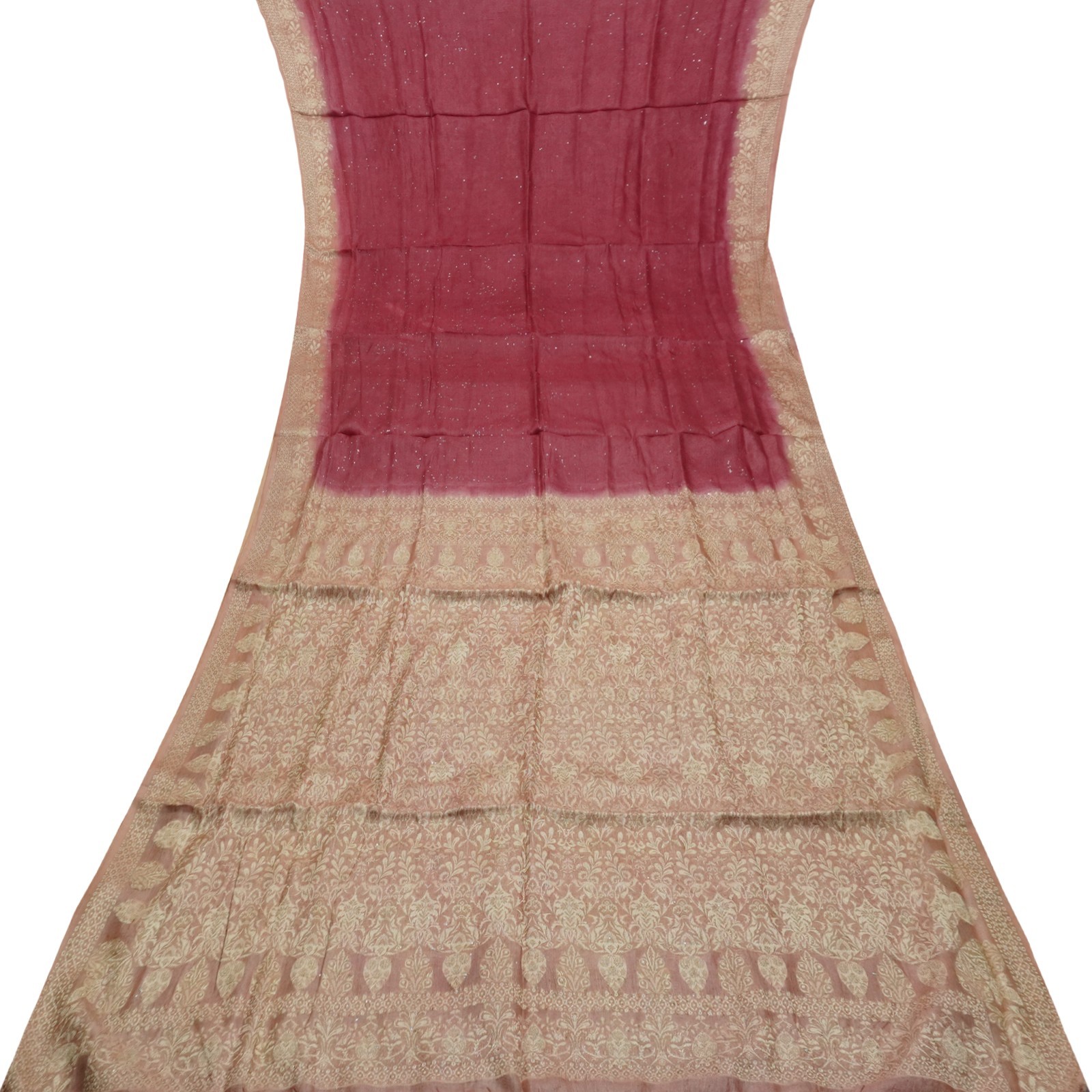Vintage Burgundy Sarees 100% Pure Silk Woven Indian Sari 5YD Decor Craft Fabric
