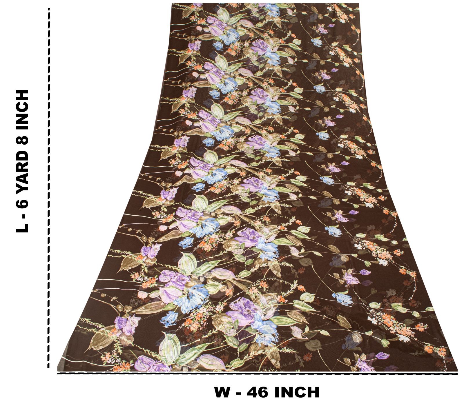 Sanskriti Vintage Brown Pure Georgette Silk Saree Floral Print Sari 6Yard Craft