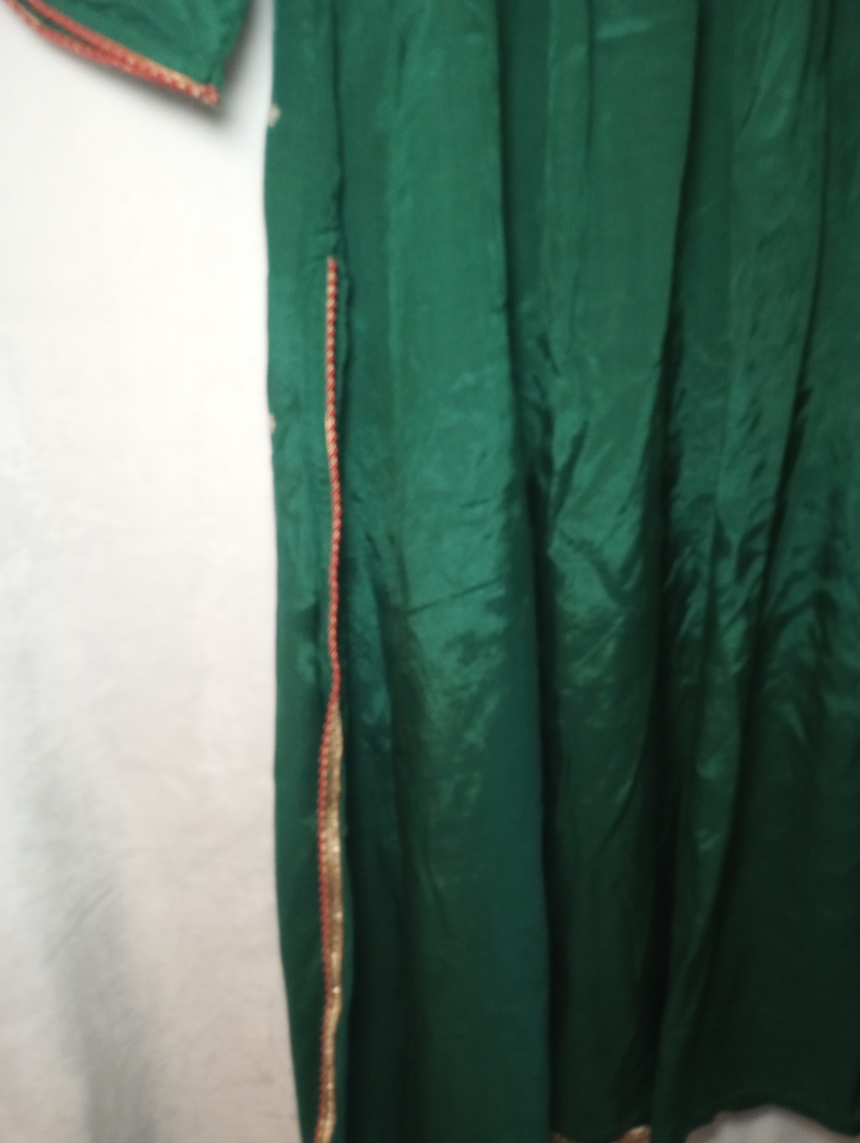 Green Metallic India Gold Embroidery Modest Basic Kurta Dress Ceremony Outfit