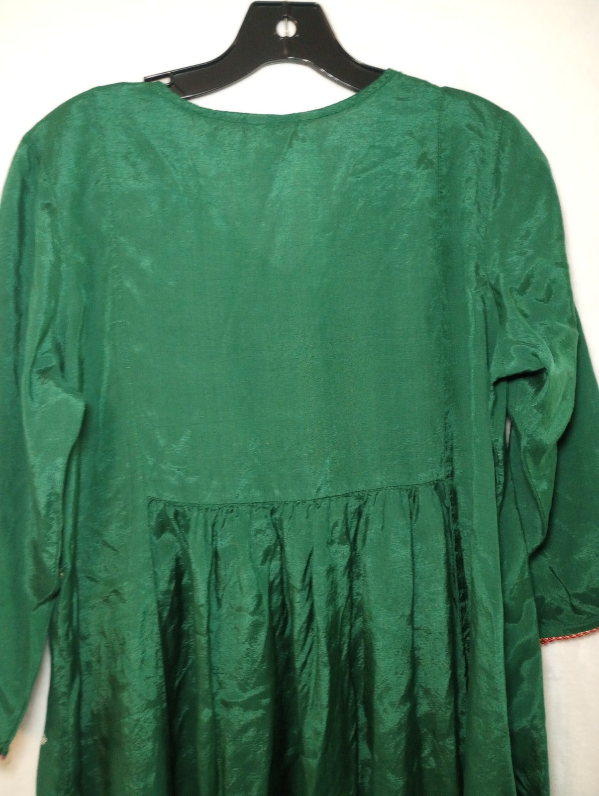 Green Metallic India Gold Embroidery Modest Basic Kurta Dress Ceremony Outfit