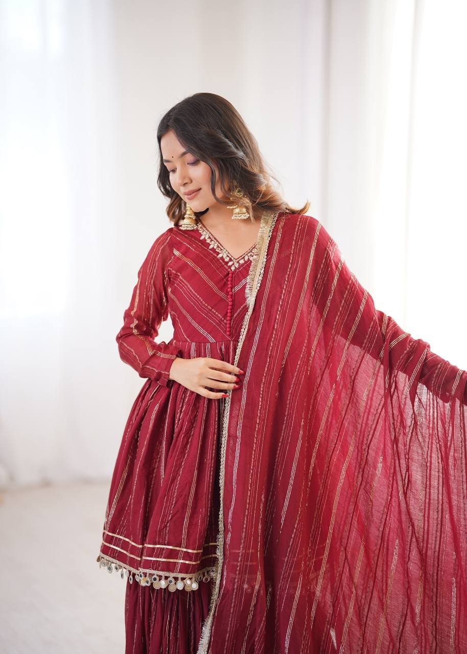 New Stylish Heavy Mal Chanderi Kurta Palazzo With Dupatta For Wedding