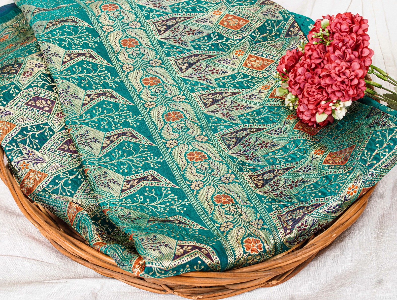 Sanskriti Vintage Blue Pure Satin Sarees Banarasi Brocade Zari Hand-Woven 5+Yd