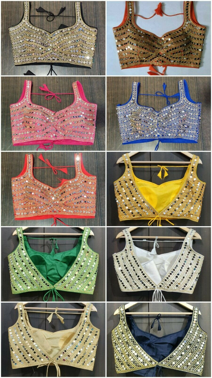 Indian Ready Made Stitched Saree Blouse Real Mirror Work Handmade Choli Top CC