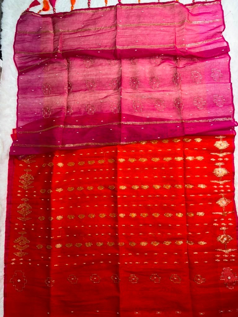 Dhakai Jamdani Karcupi Karada & Sequin Embroidery Saree with Ready Blouse 36-40