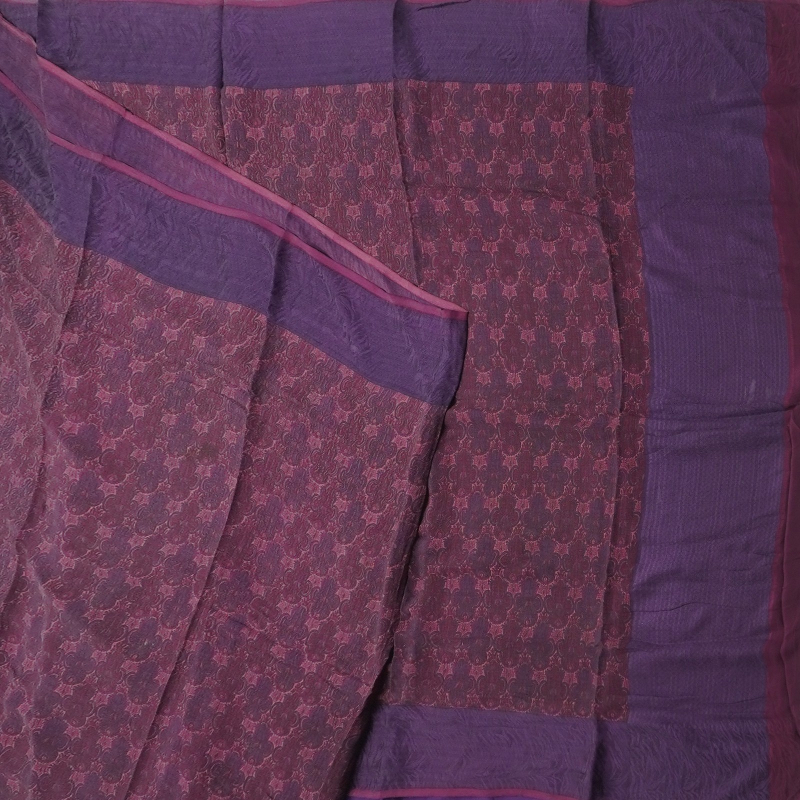 Vintage Purple Sarees 100% Pure Crepe Silk Printed Indian Sari 5YD Craft Fabric