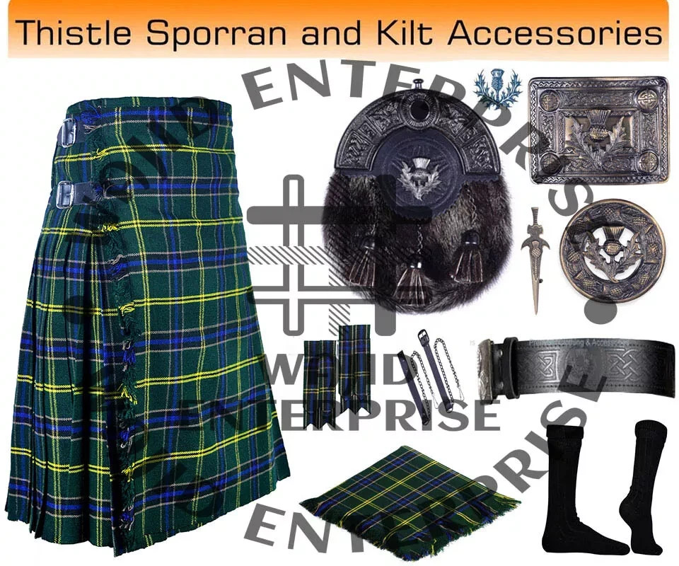 Scottish Handmade US Army Tartan 8 yard Kilt & Accessories Package for Men’s