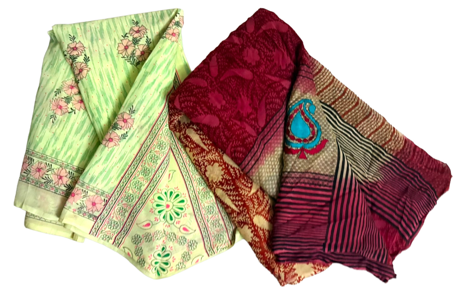 Indian Women Wrap Dress Printed Home Decor Lot of 2 Saris Vintage Georgette Sari