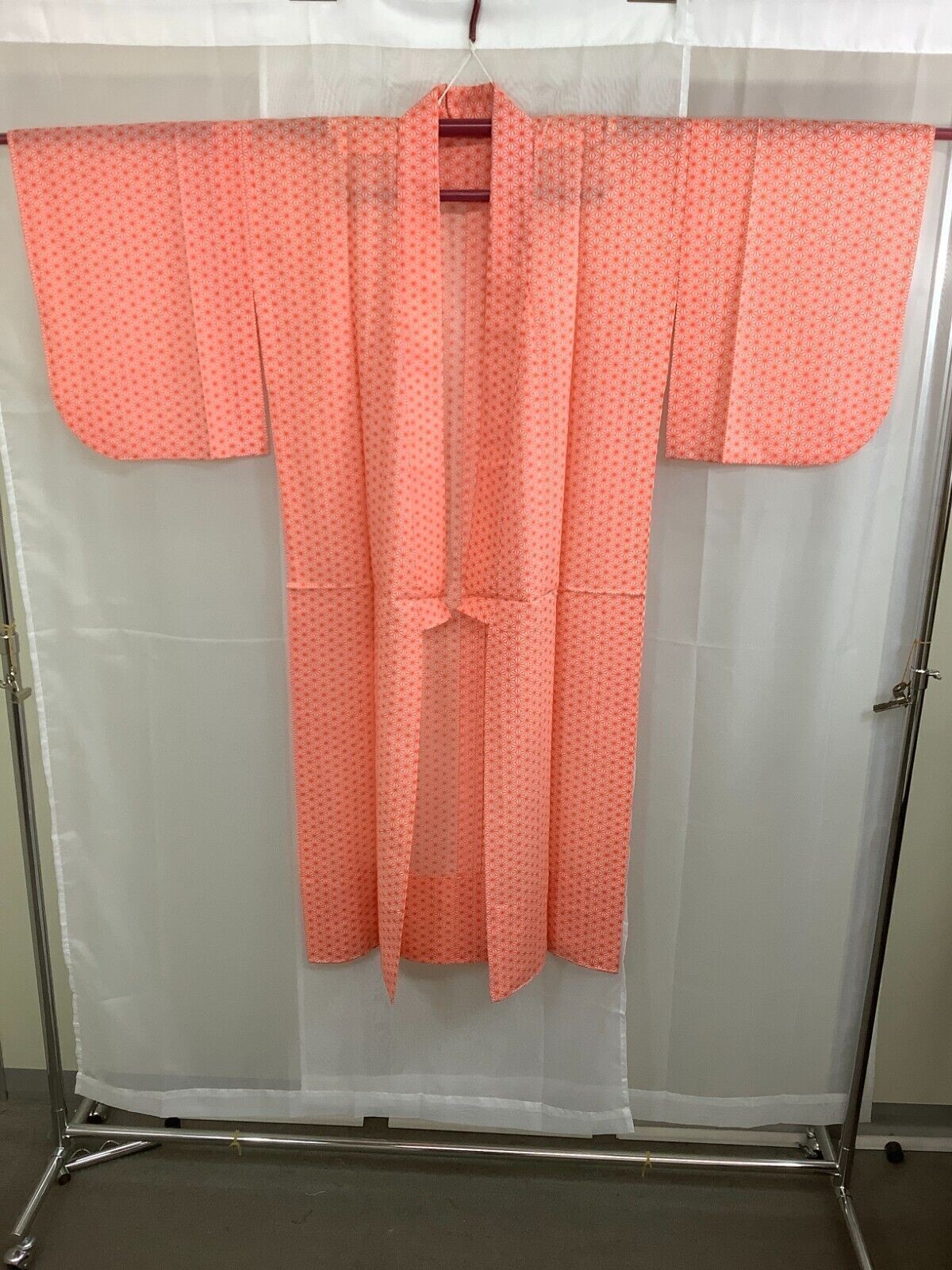 Japanese Vintage Kimono Cotton Tradition Orange Hexagonal Height 130cm