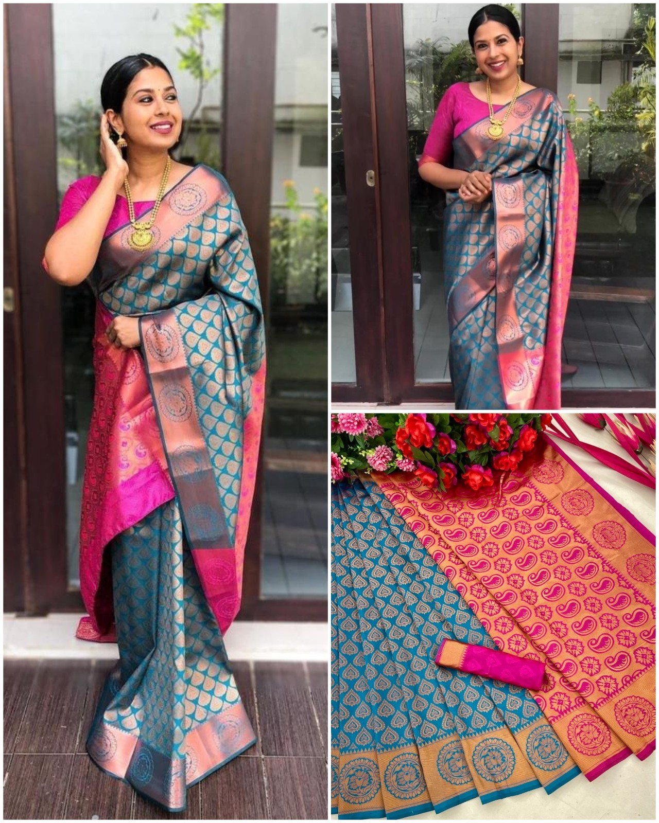 Soft Lichi Silk Saree Silver Zari Jacquard Work Contemporary Party Wear Sari