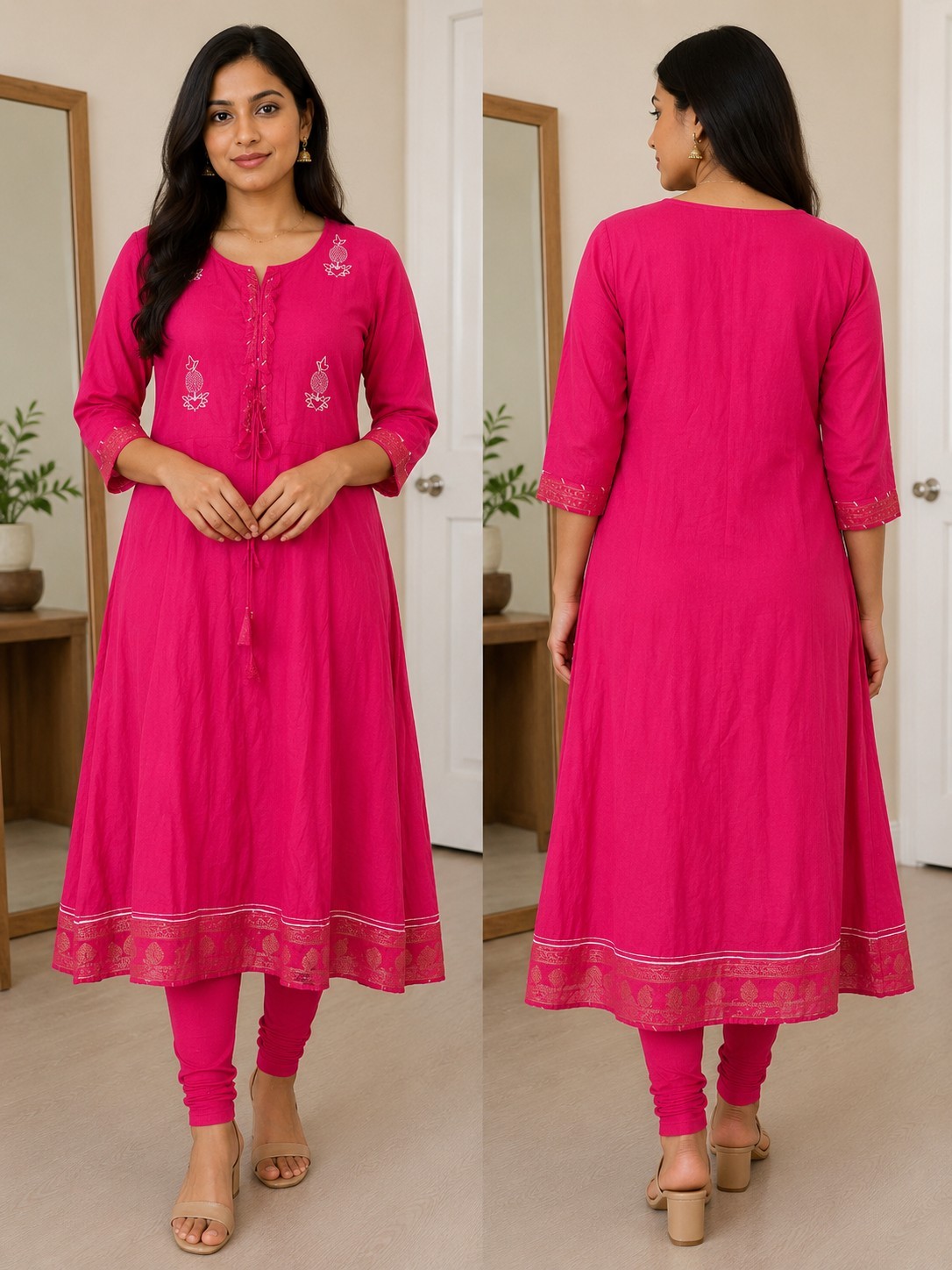 Anarkali Pink Colour with White Embroidery Work With Beautiful Prints