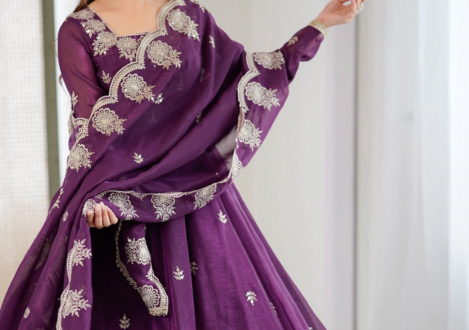 Traditional Wear Crunchy Silk Purple Gown Bottom With Dupatta For Women & Girls