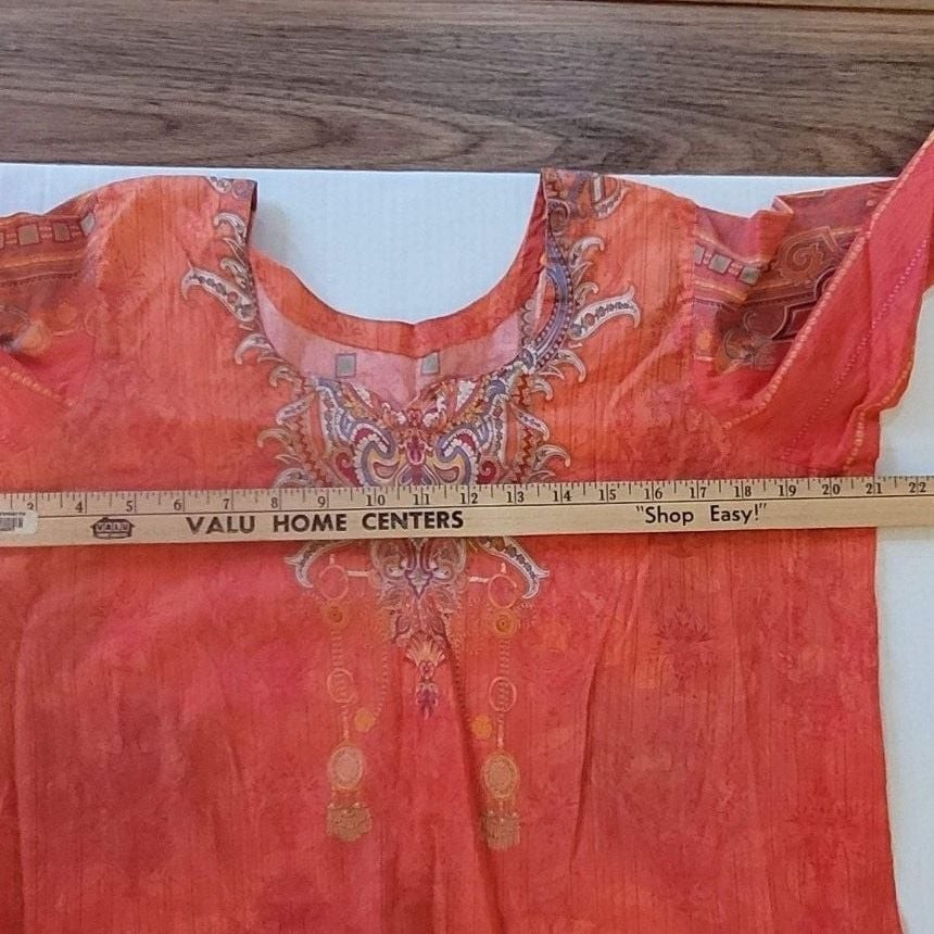 Orange Vibrant Digital Printed Lawn Kurti Tunic Women’s Large Ethnic Festival