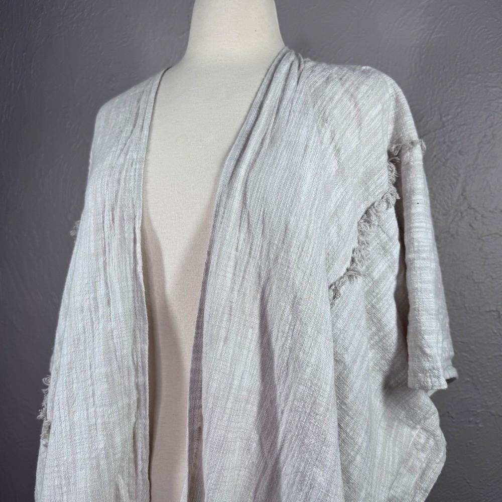 OSFM Natural white and ivory patchwork look kimono with fringy raw edges