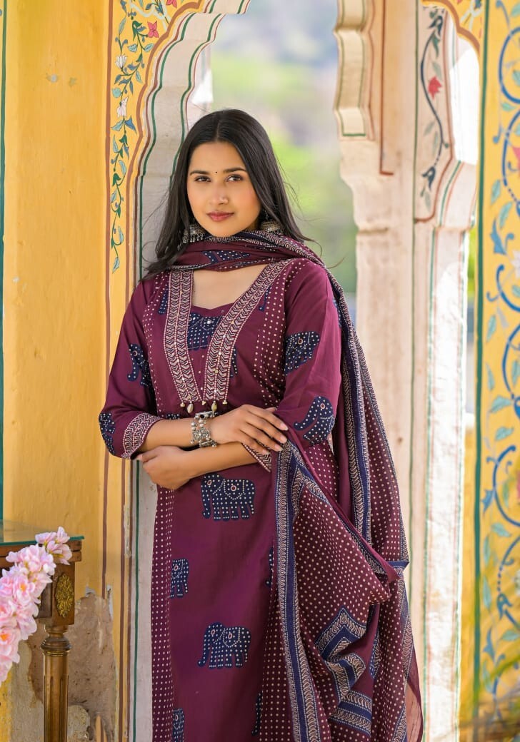 Beautiful Traditional Kurta Sets Design Motif: Elephant print