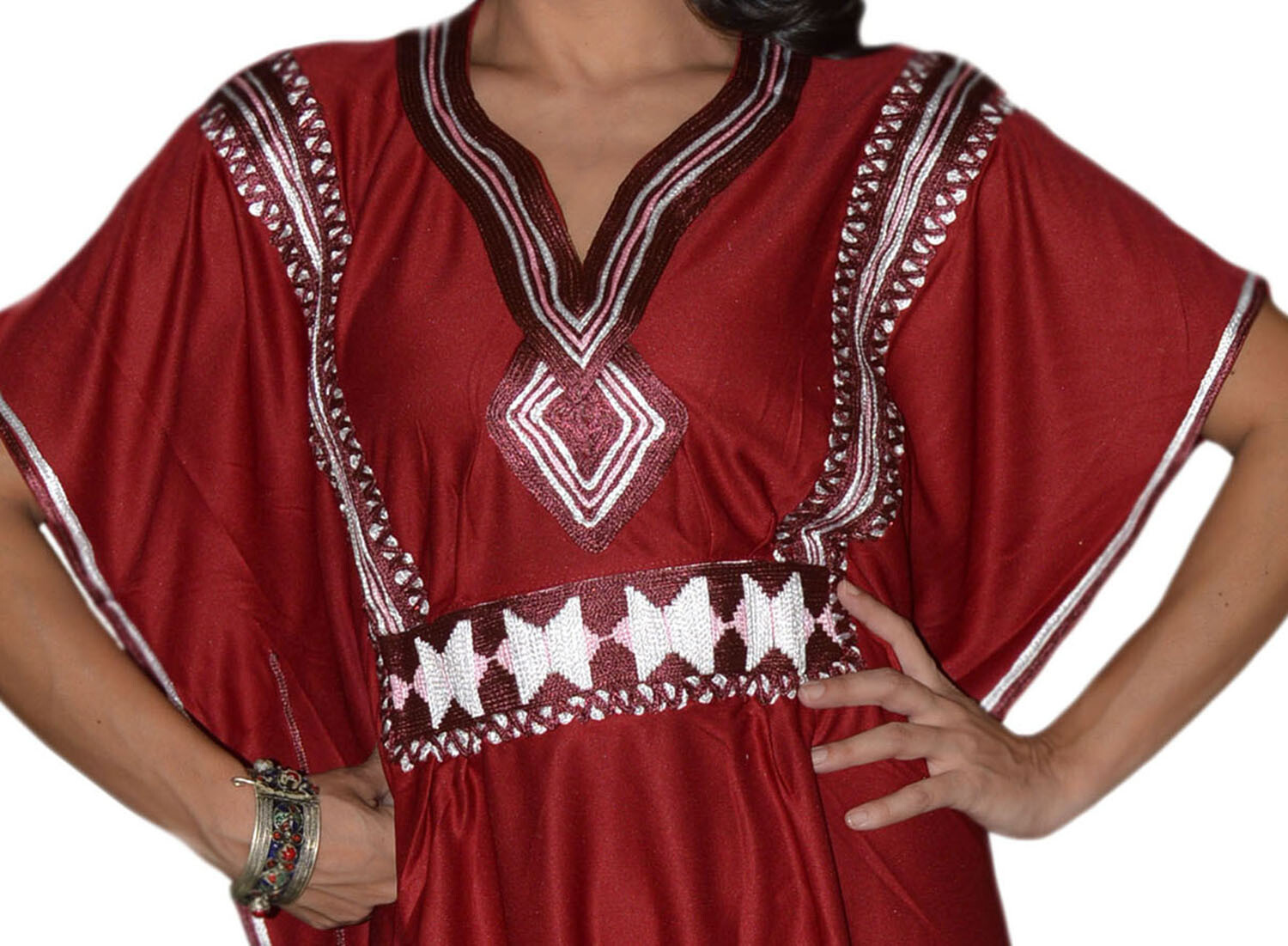 Moroccan Caftan kaftan Handmade Abaya Swim Cover lounge wear maxi Dress Burgundy