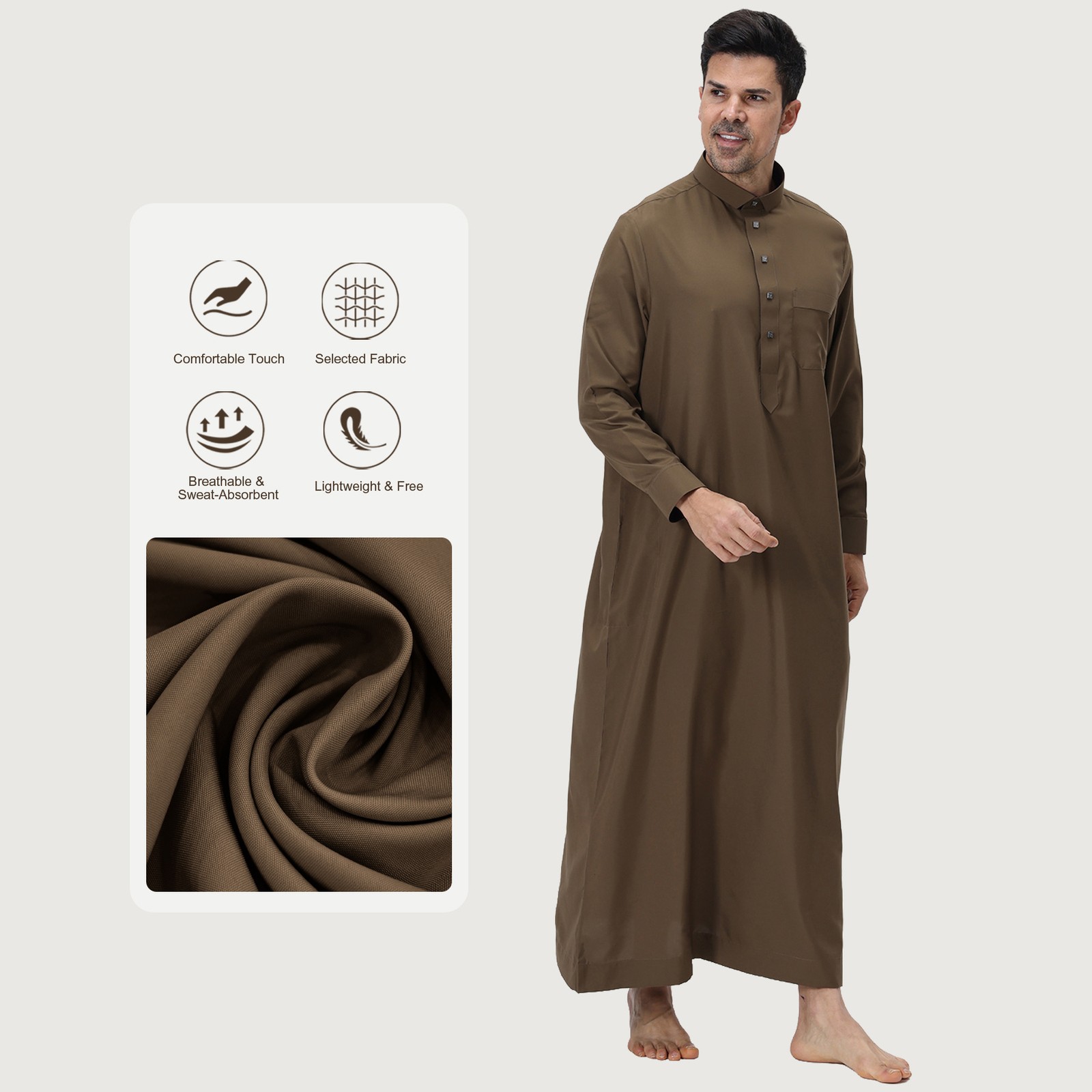 Long Robe Causal Saudi Muslim Men Abaya Kaftan Jubba Thoub Thobe Dishdasha Islam