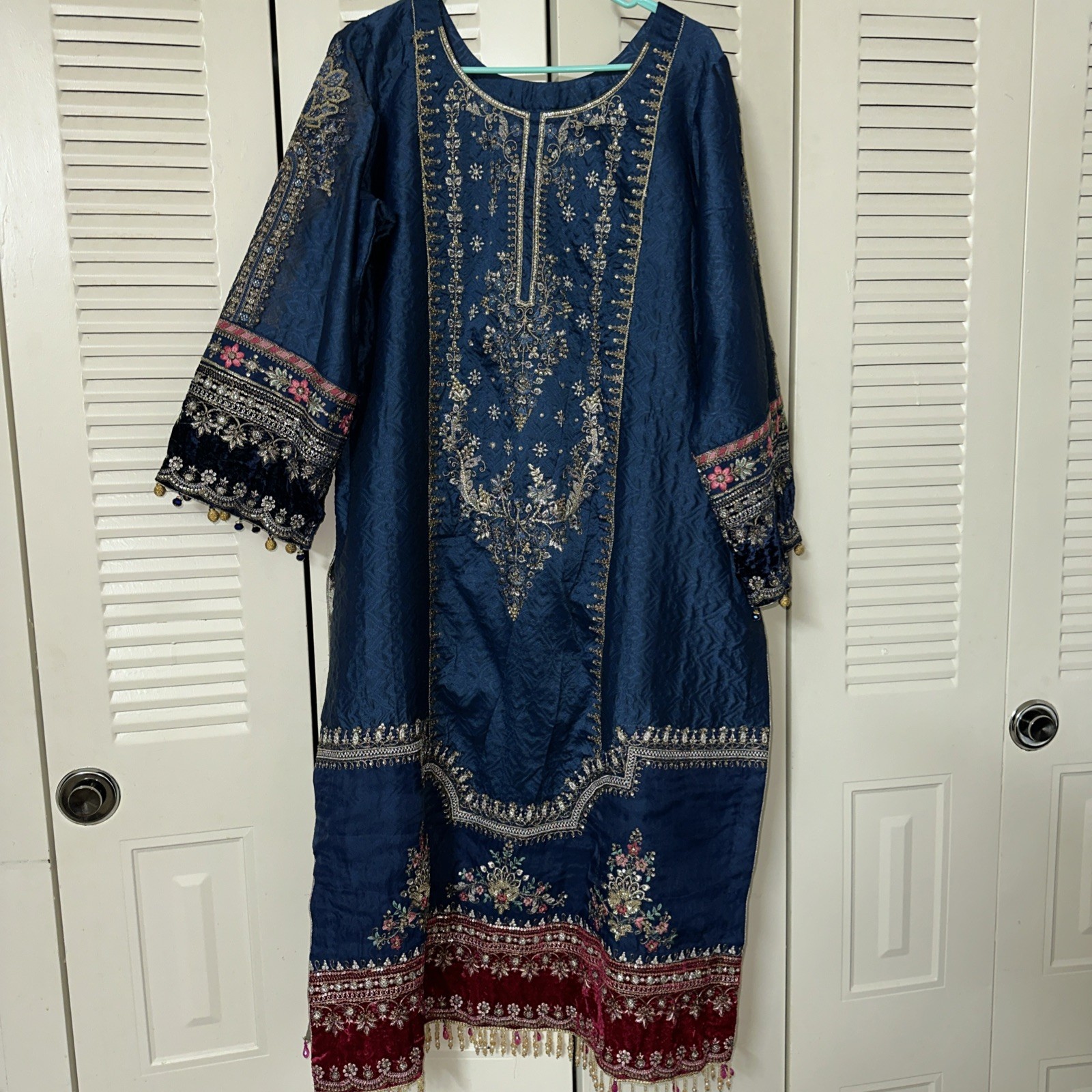 Maria B. Katan Self Jacquard Heavy MBROIDERED Party Wear Midnight Blue Size Xl
