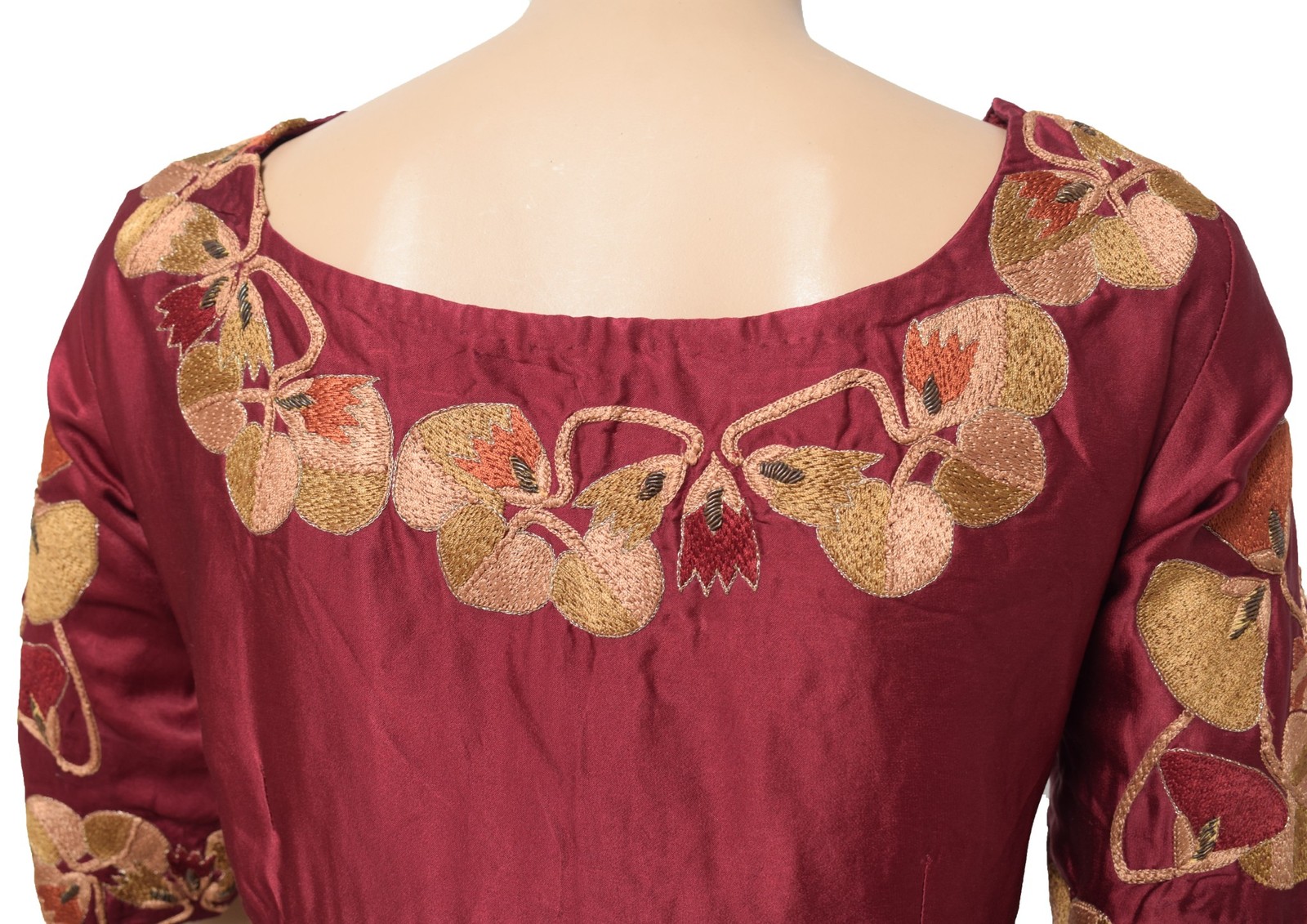 Sushila Vintage Readymade Embroidered Sari Blouse Pure Satin Maroon Choli 42″