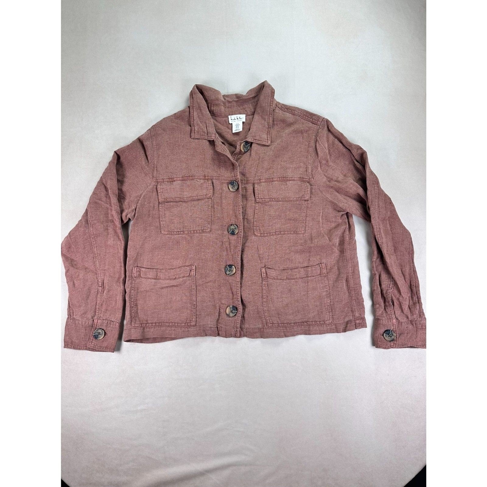 Nicole Miller New York Women’s XL Pink Linen Blend Utility Jacket Button Front