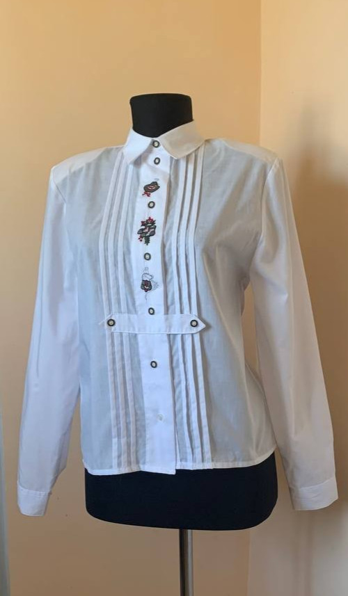 Vintage C&A White Alpine Folk Embroidery Blouse Top EU 36 S German Bavarian Shir