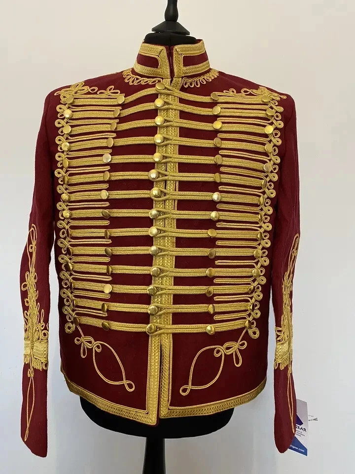 Red Napoleonic Hussar Jacket Men’s Military Style Tunic Pelisse Jimi Hendrix