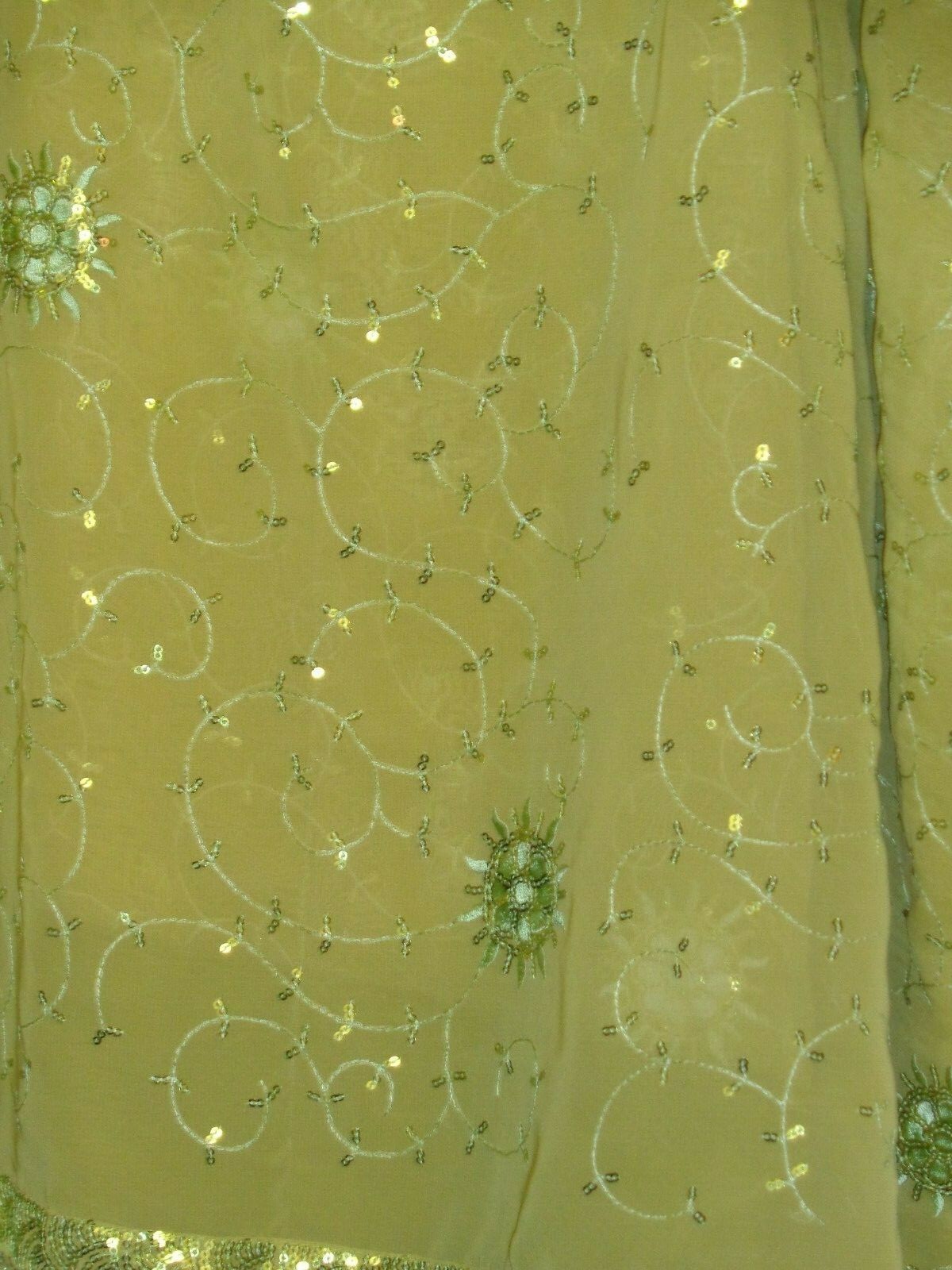 India Sequin Hand Embroidery Georgette Sari Saree Light Green or Yellowish Green