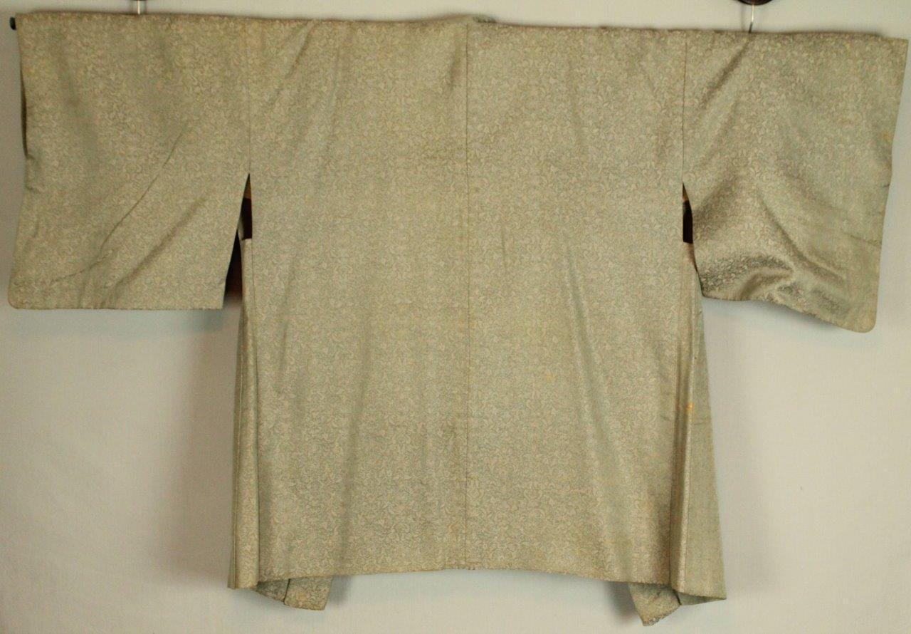 Vintage 50s Gray-Beige Brocade Dress Coat Yukata Kimono Japanese Robe Jacket