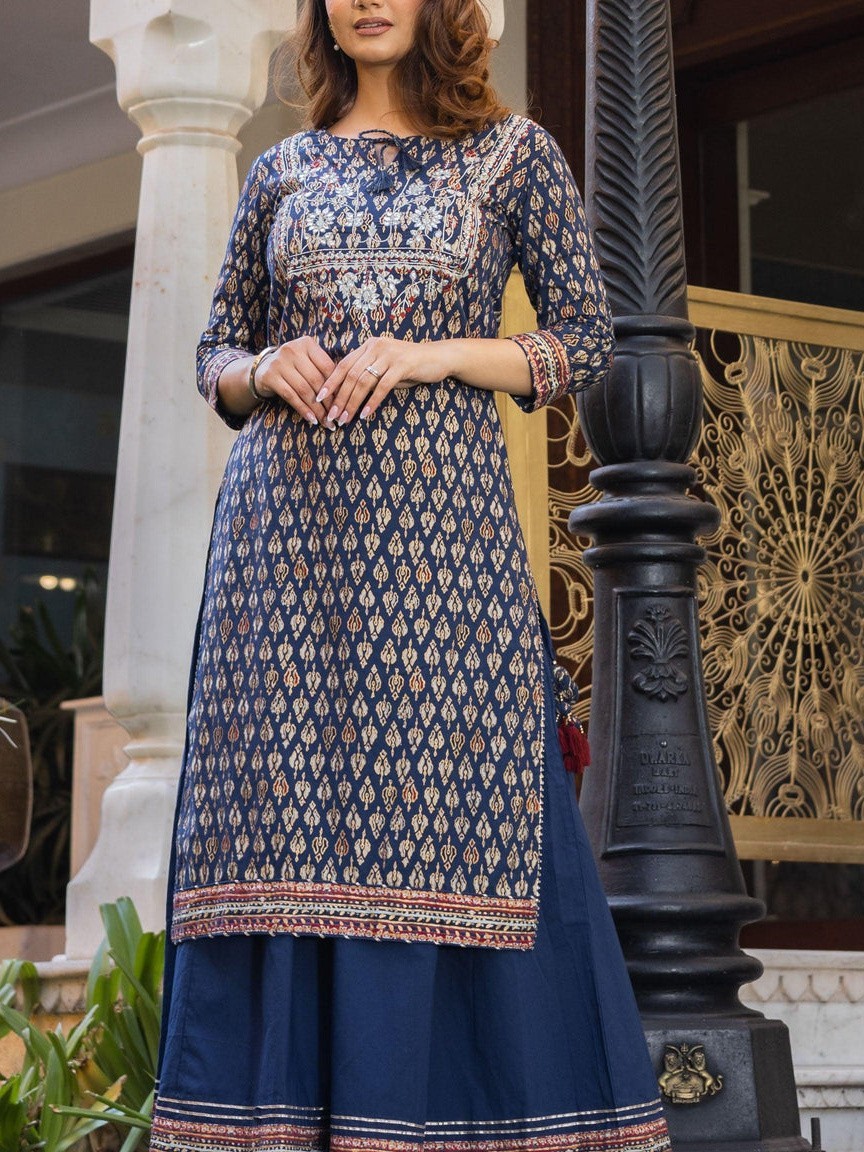 Navy Blue Cotton Gota Patti Palazzo Set for Women Ethnic Suit Plus Size XS-7XL