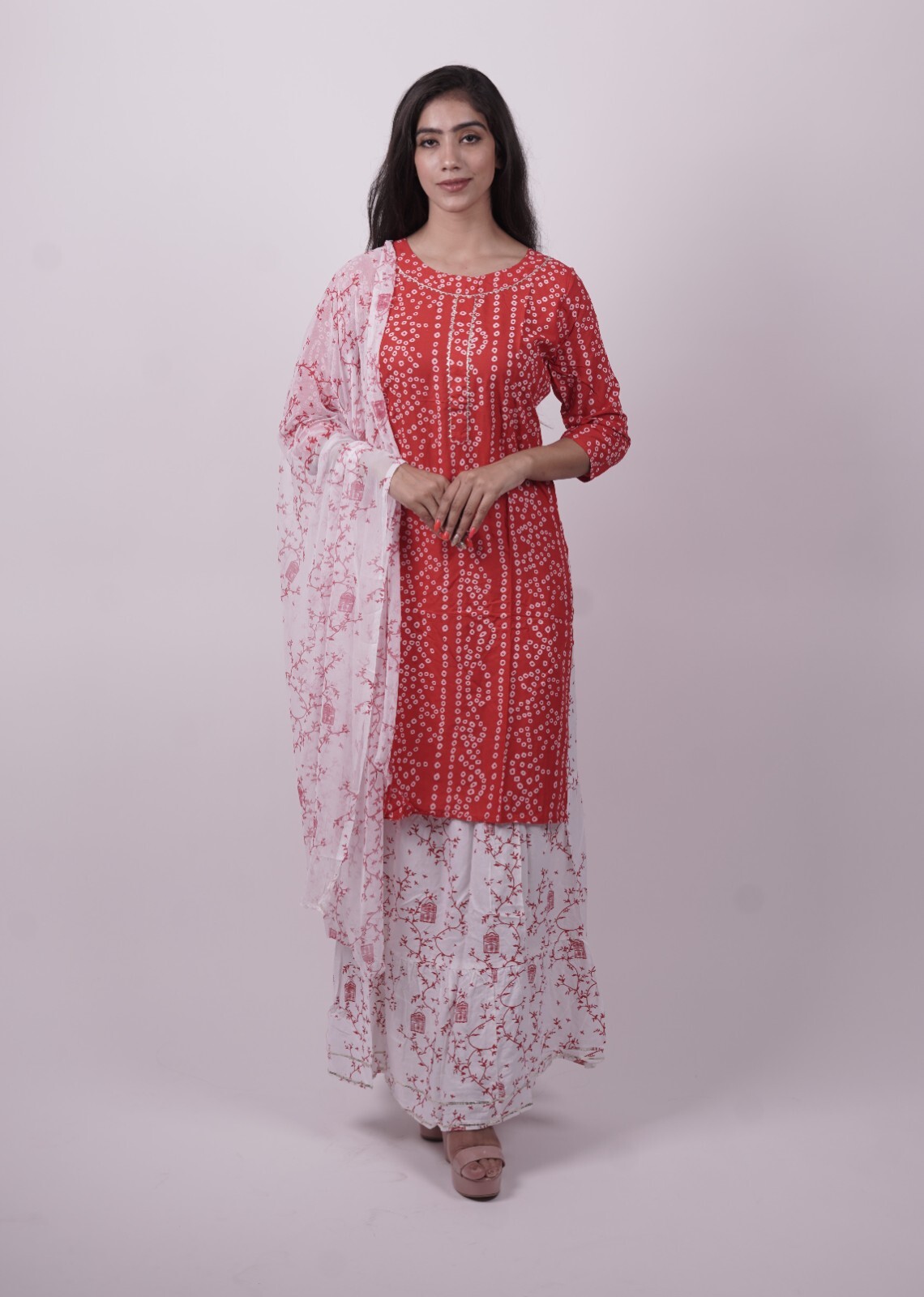 New Fancy Red Rayon Wedding And Traditional Wear Kurti ,Palazzo With Dupatta