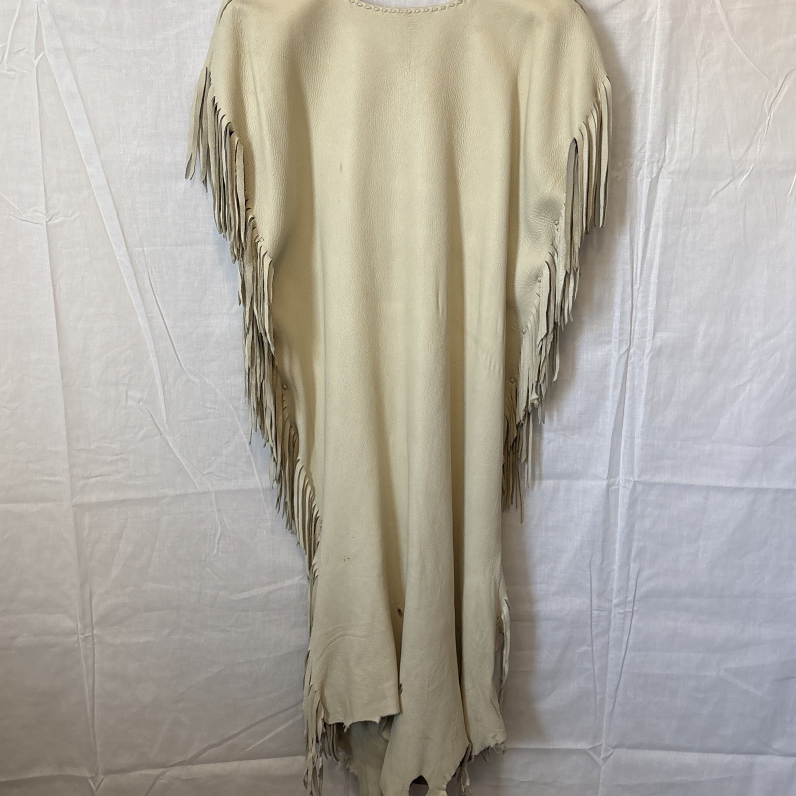 Native American Ivory DoeSkin Beaded Horse Hair Fringe Wedding Dress Medium 8-10