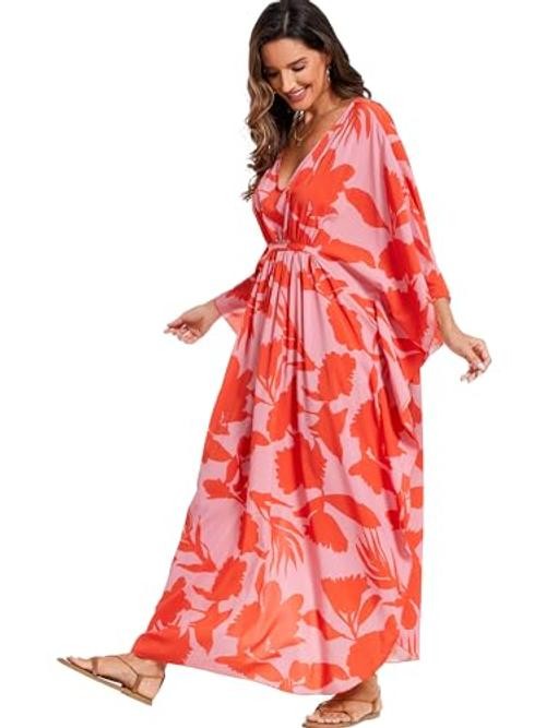 Kaftan Dresses for Women V Neck Summer Swimsuit Cover up Caftan Maxi Beach