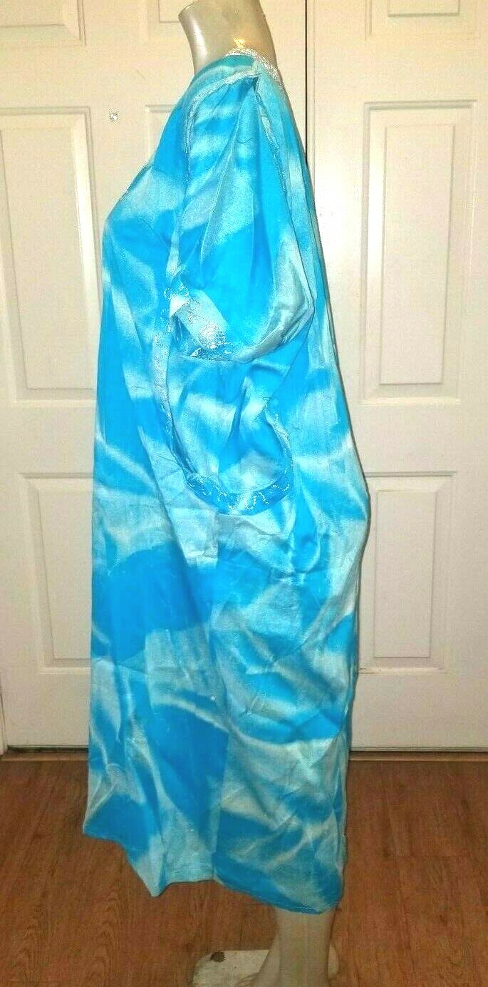 Beautiful Traditional Tribal Dashiki Turquoise & White One Size Small to Large