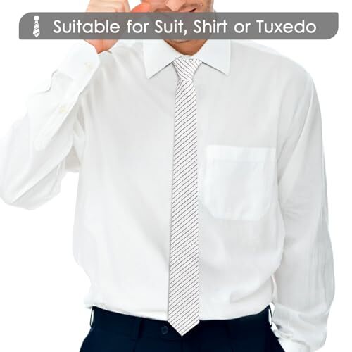 Men’s 2.56” Skinny Cotton Ties Striped Neckties Casual Business Tie for White