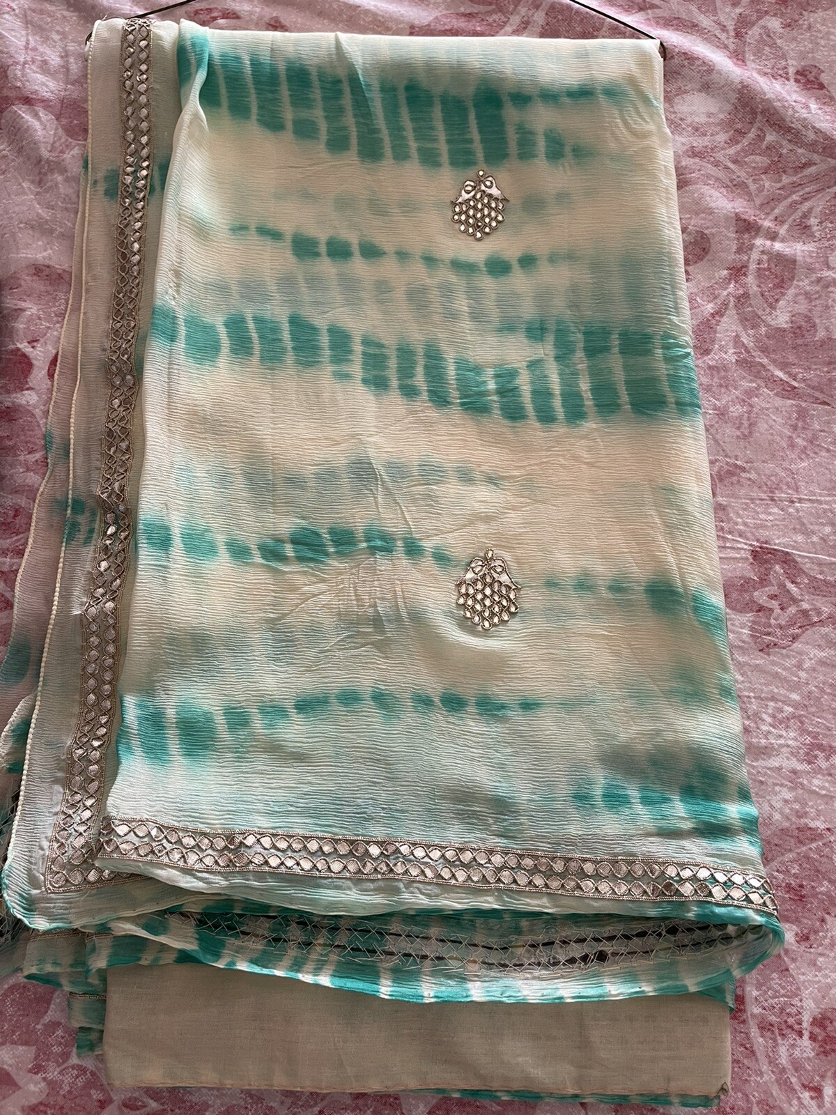 Beautiful Shibori Saree Gota Patti Border RARE color Jaipur Saree Tie Dye