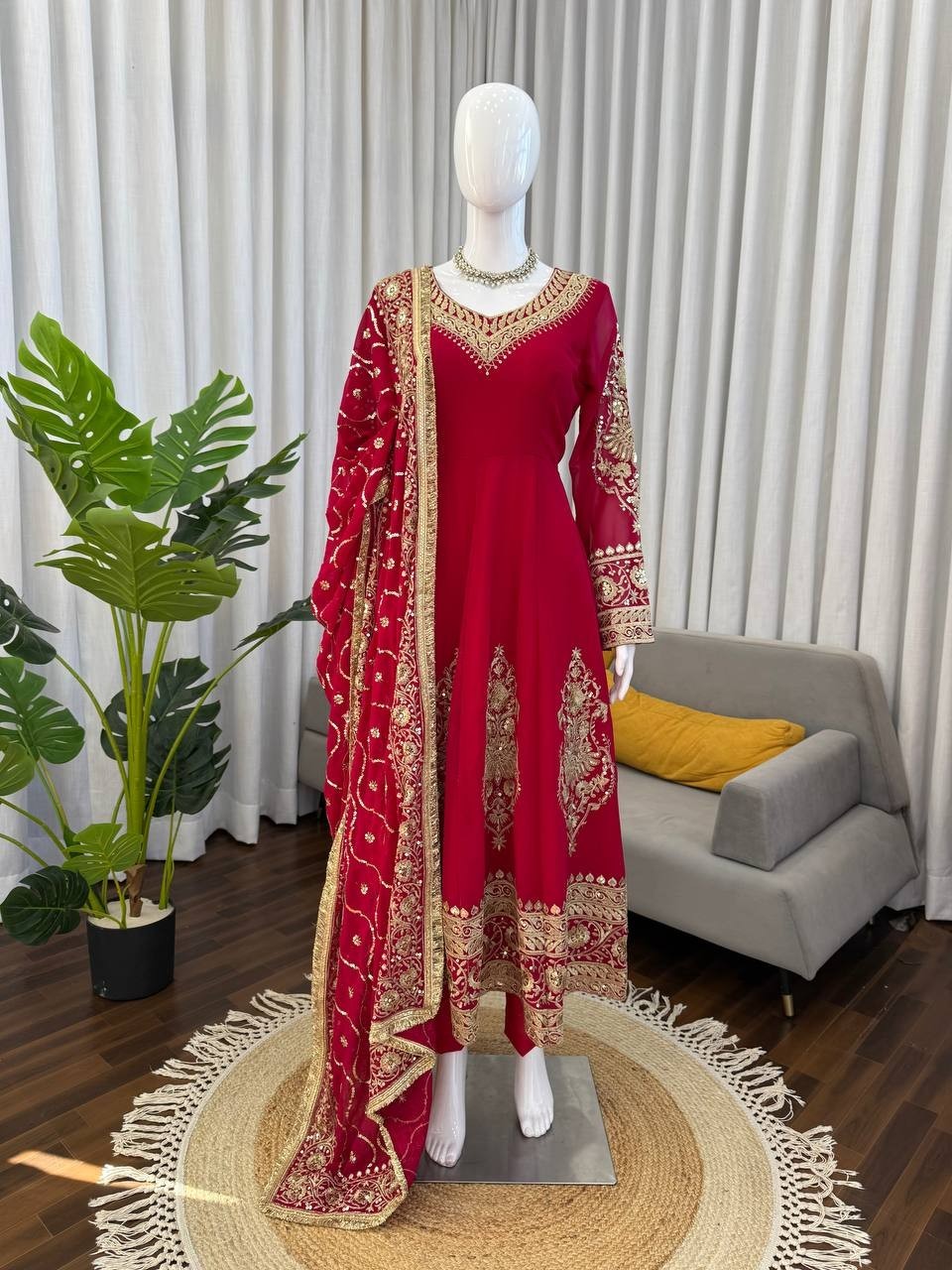 Presenting Faux Georgette Maroon Gown Bottom With Dupatta For Festival Wear