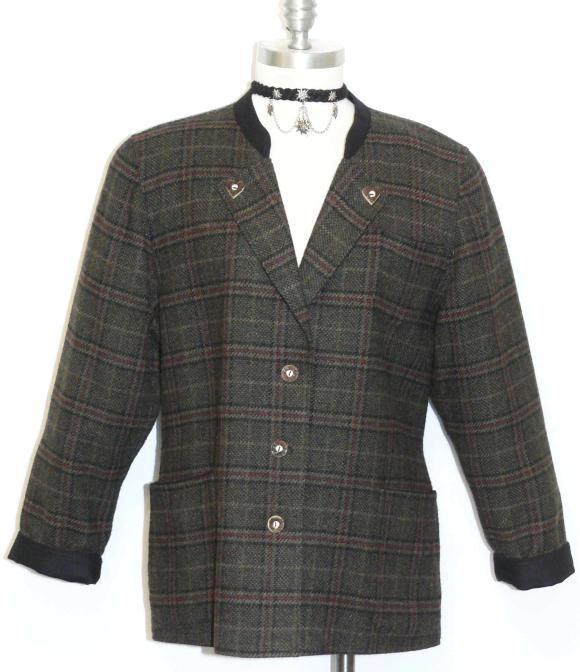 BLACK & GREEN TWEED JACKET Women German WOOL 38 12 M B42″