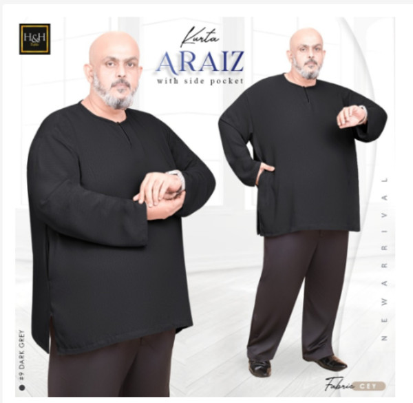 Mens Muslim Long Sleeve Collarless Plain Kurta Shirts Short Kaftan Plus Size