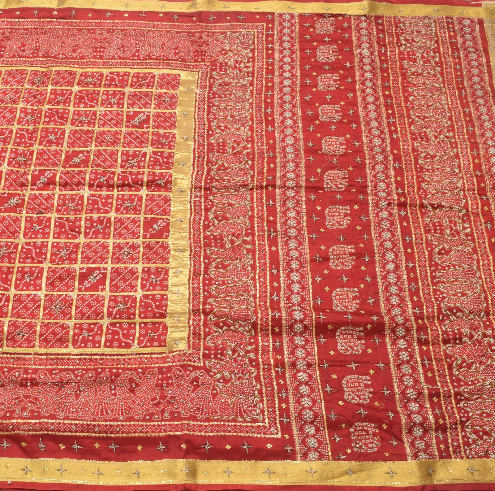 Sushila Vintage Pure Silk Sari Maroon Gold Toned Bandhani Printed Bridal Saree