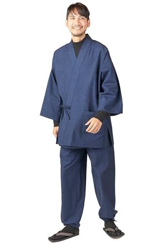 Wata no Sato Kurume-ori Men’s Samue Meditation Two-piece Cotton Navy L Japan