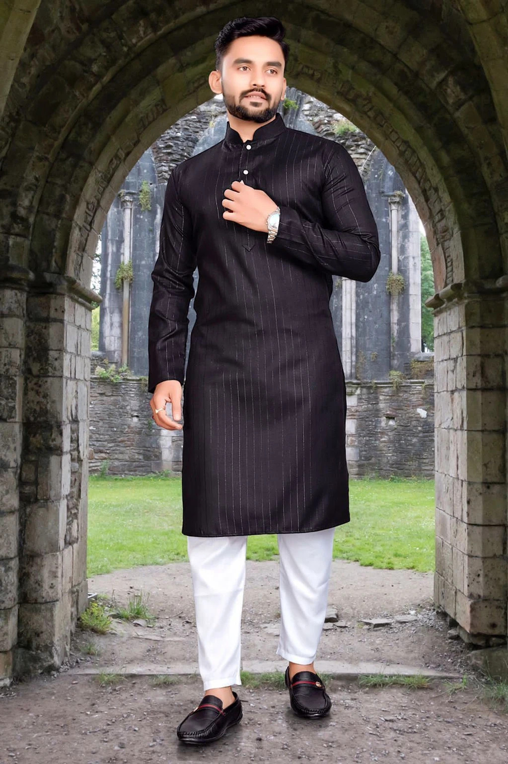 Kurta Indian Men Men’s Wear Traditional Dress Shirt Pajama Set Wedding Cotton