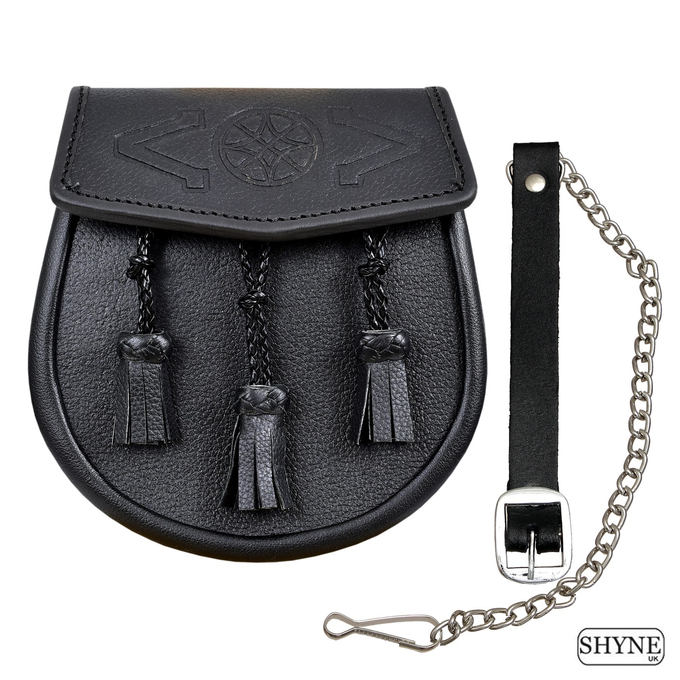 Black Celtic Embossed Leather Kilt Sporran Leather Sporran