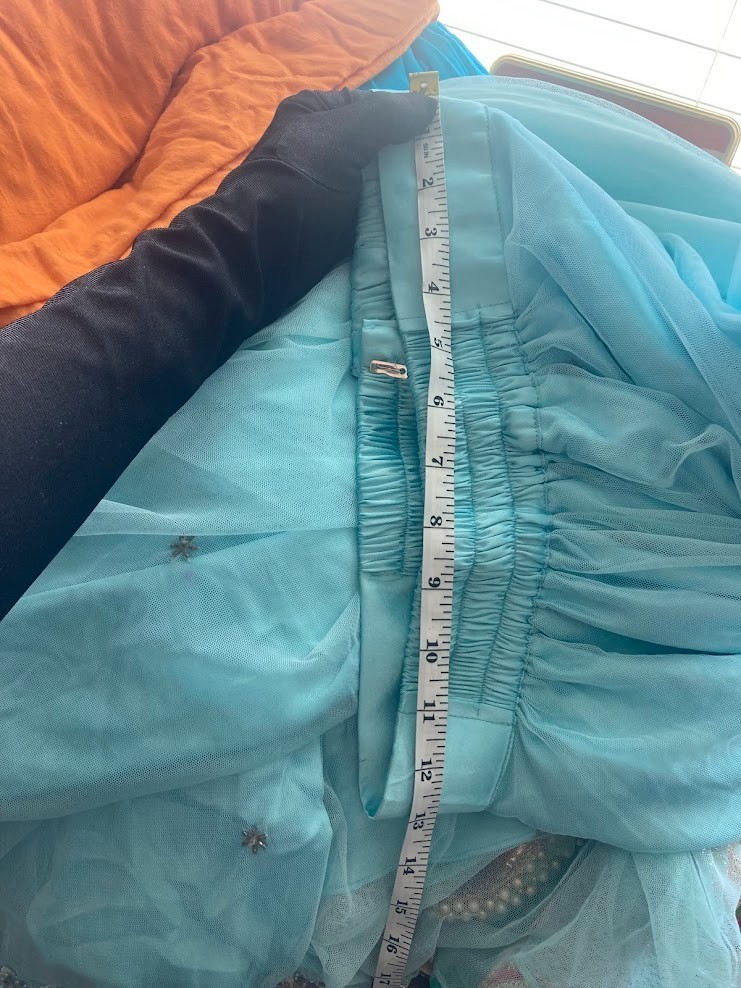 Vintage Indian Sky Blue Tulle Lehenga Skirt Glass Bugle Bead Silver Zardozi 44″