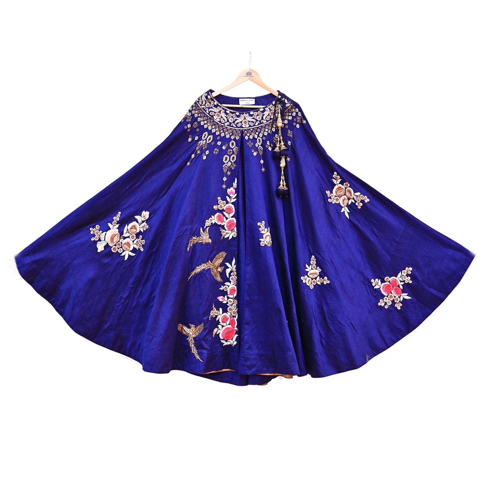 Deep Blue Raw Silk Heavy Hand Embroidered Anamika Khanna Bridal Lehenga 2pcs Set